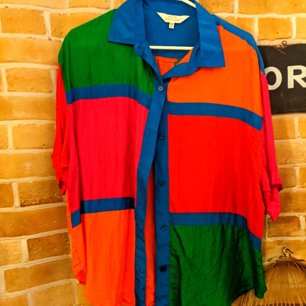 Vintage color block button up